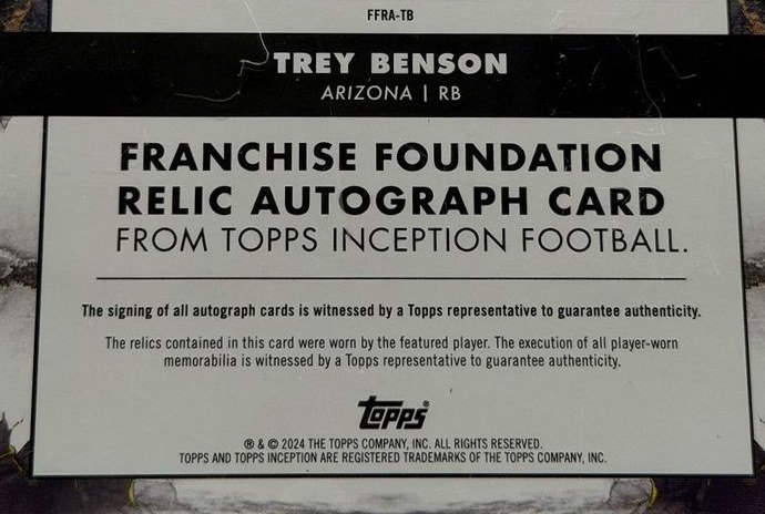 Trey Benson 2024 Topps Inception back