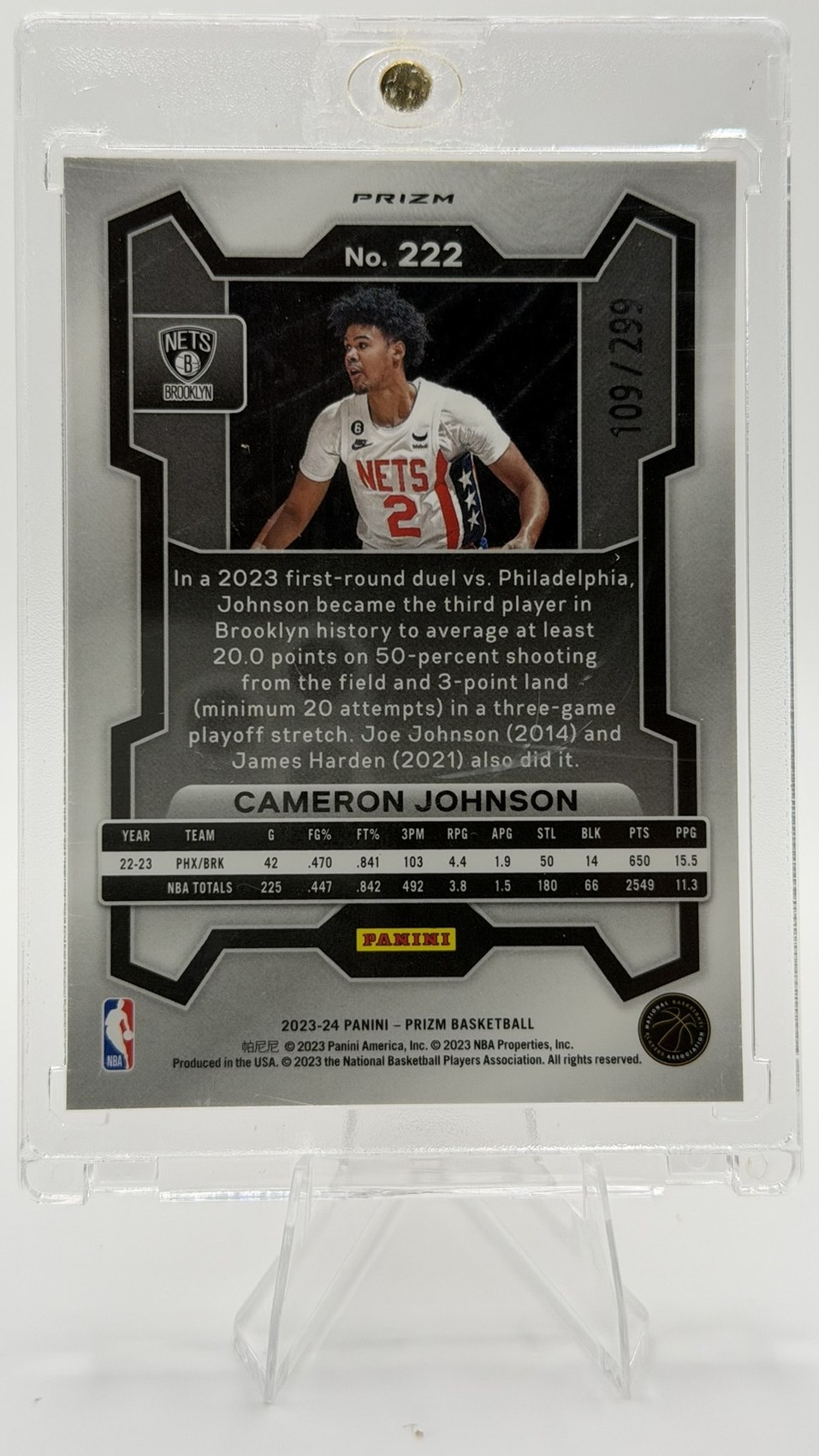 Cameron Johnson 2023 Panini Prizm back