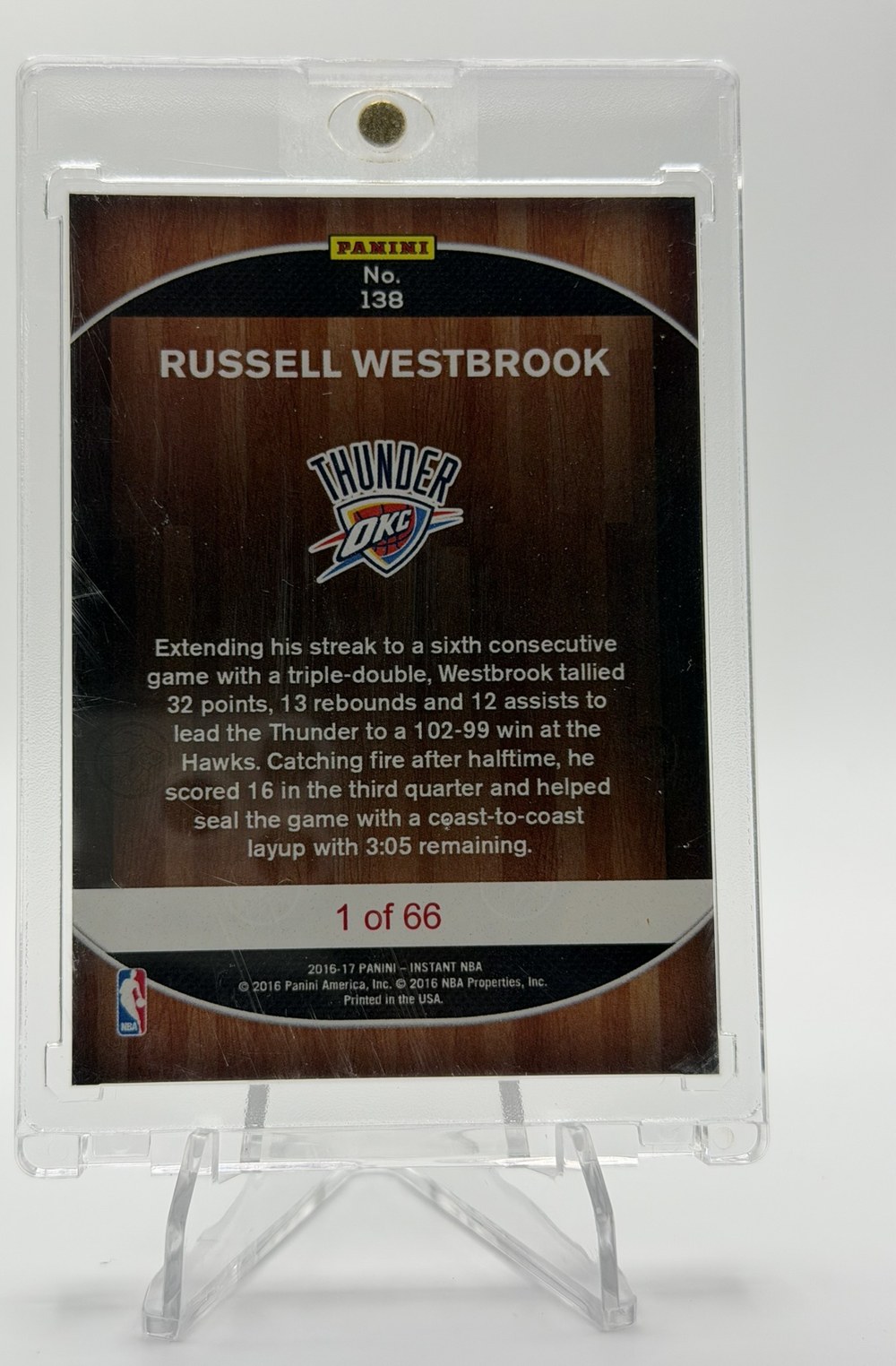 Russell Westbrook 2016 Panini Instant back