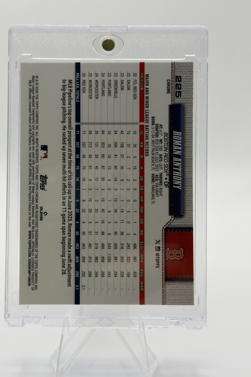 Roman Anthony 2026 Topps Chrome back