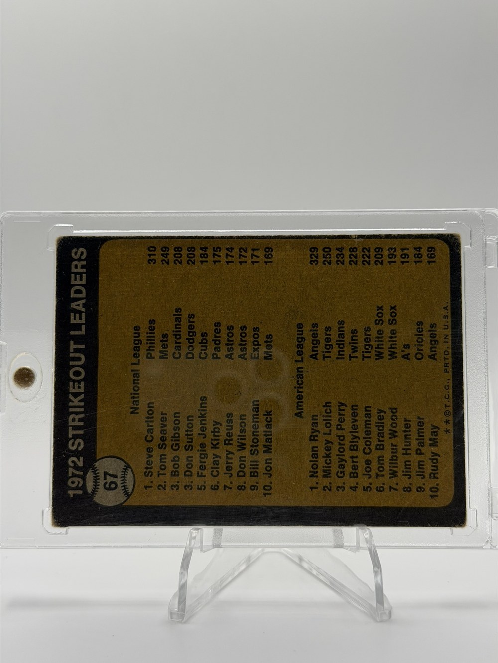 Steve Carlton / Nolan Ryan 1973 Topps back