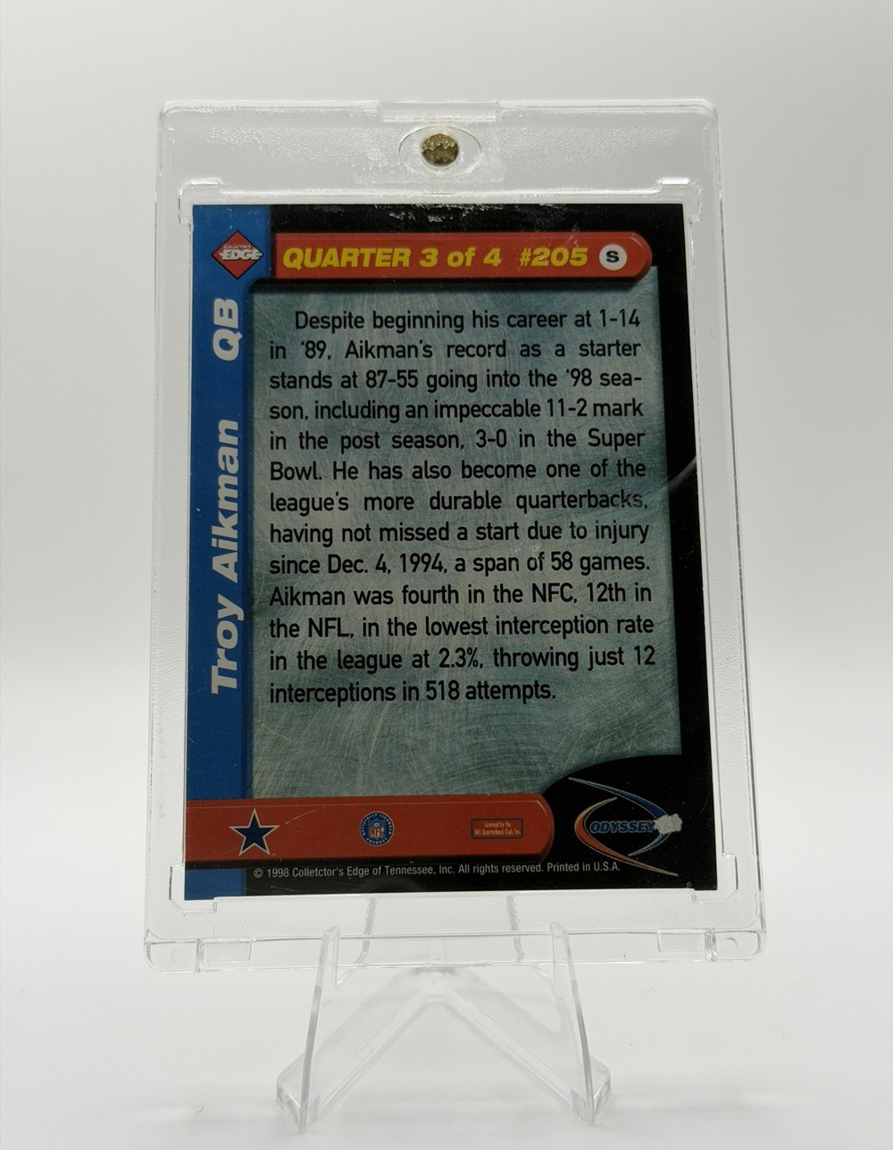 Troy Aikman 1998 Collector's Edge Odyssey back