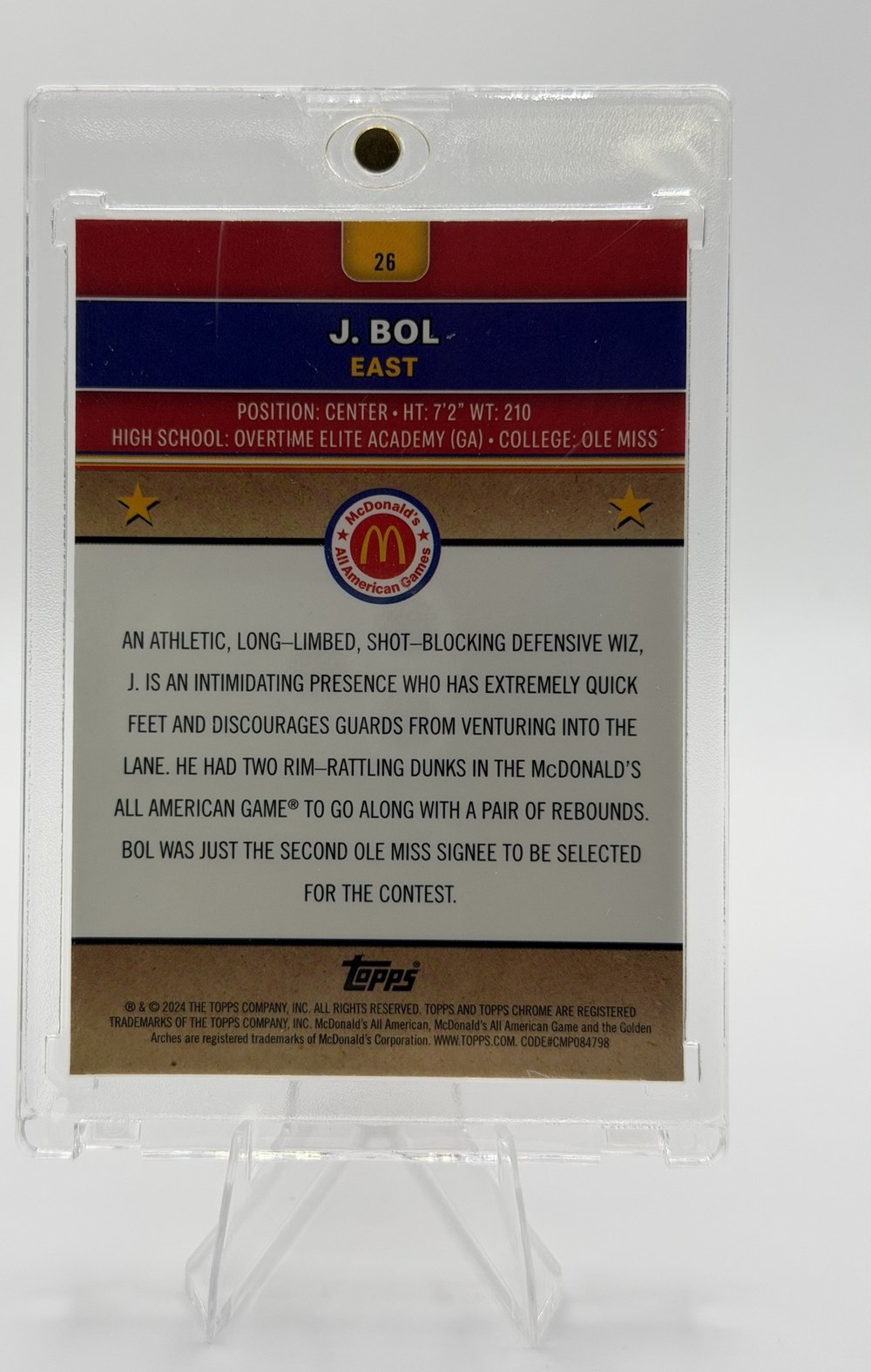 John Bol 2024 Topps Chrome McDonald's All-American back