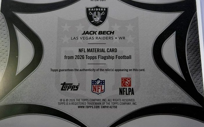 Jack Bech 2026 Topps back