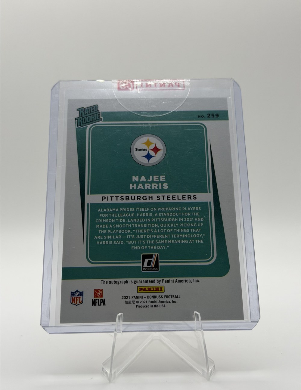 Najee Harris 2021 Panini Donruss back
