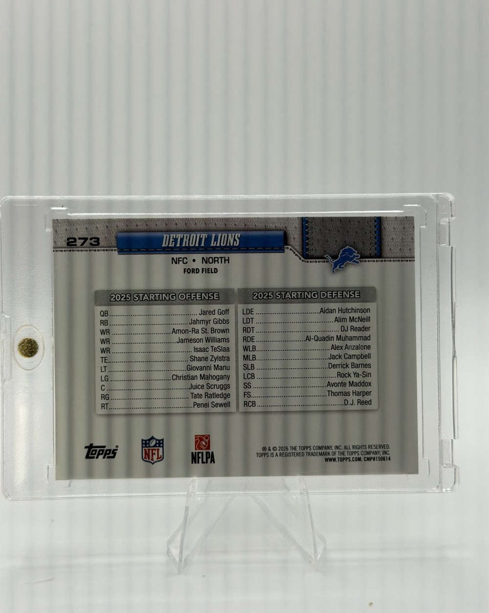 Detroit Lions 2025 Topps back