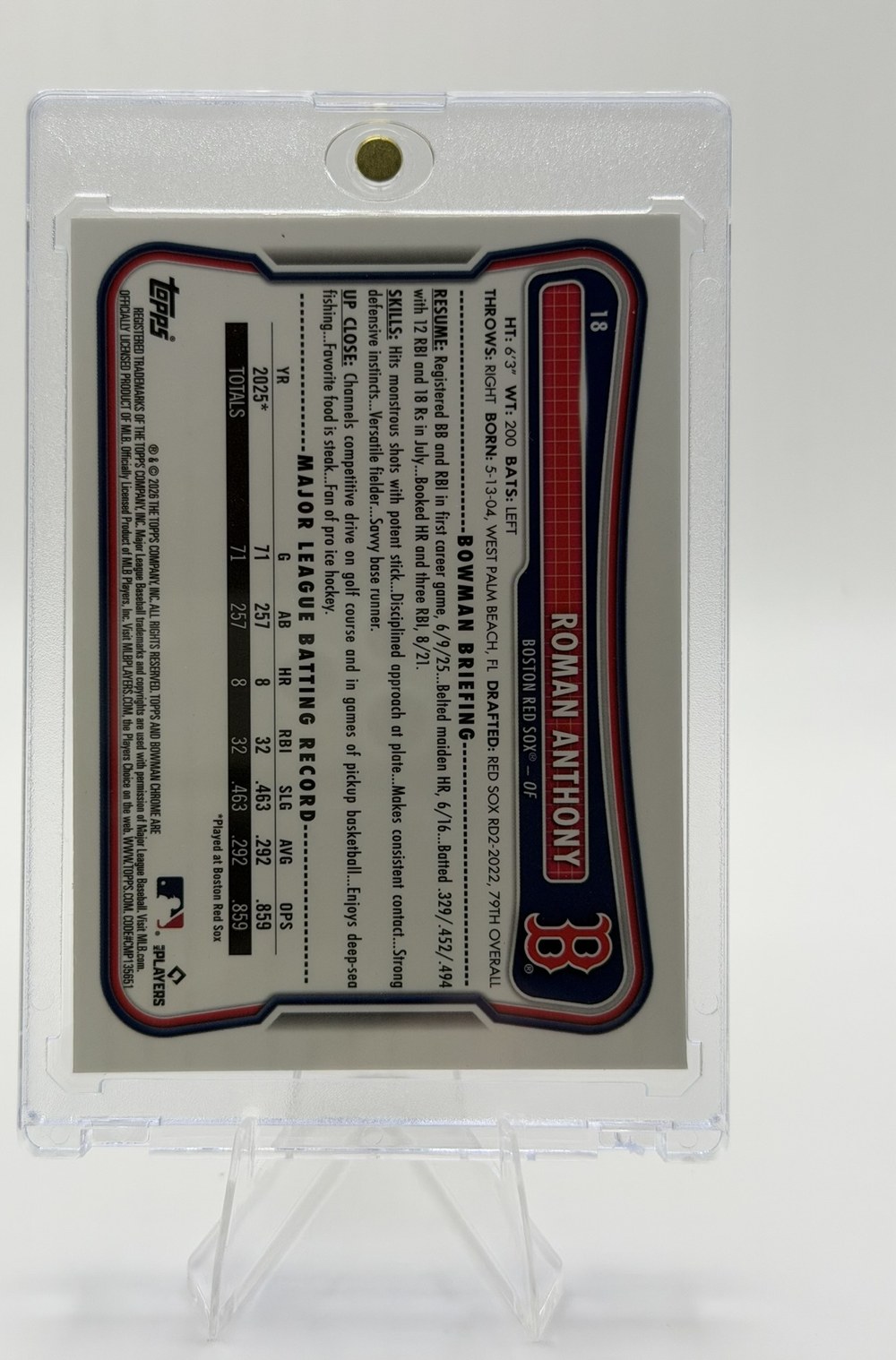 Roman Anthony 2026 Bowman Chrome back