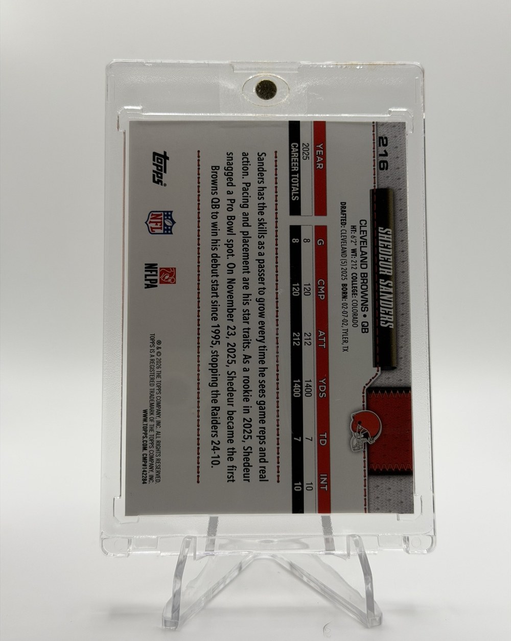 Shedeur Sanders 2026 Topps back