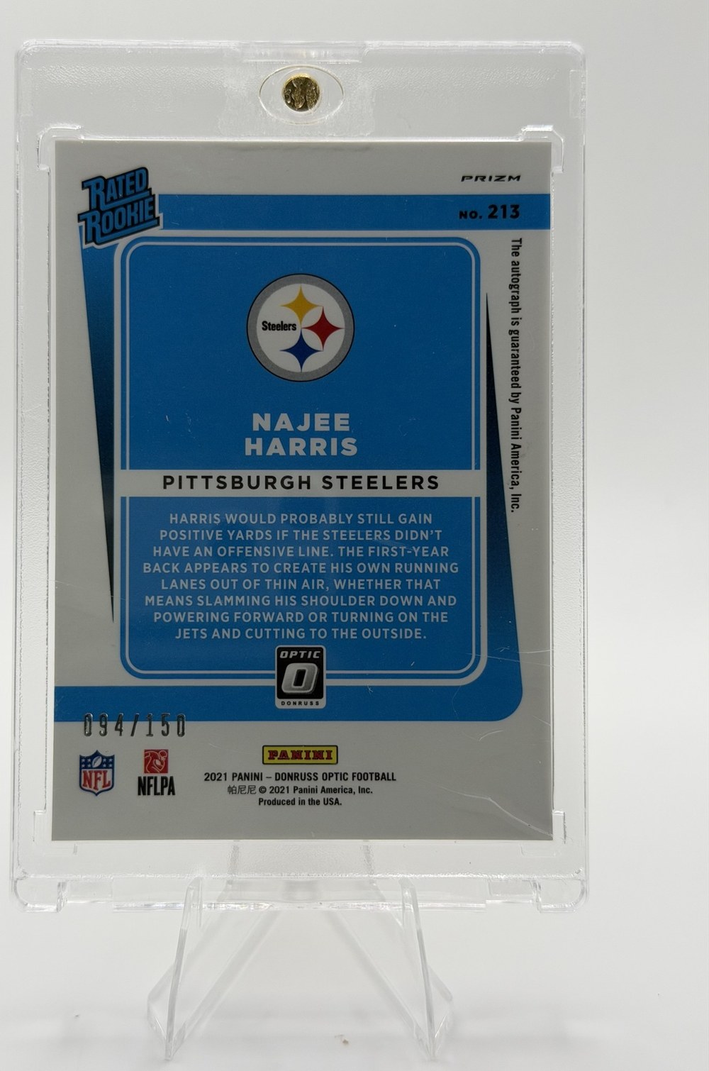 Najee Harris 2021 Panini Donruss Optic back