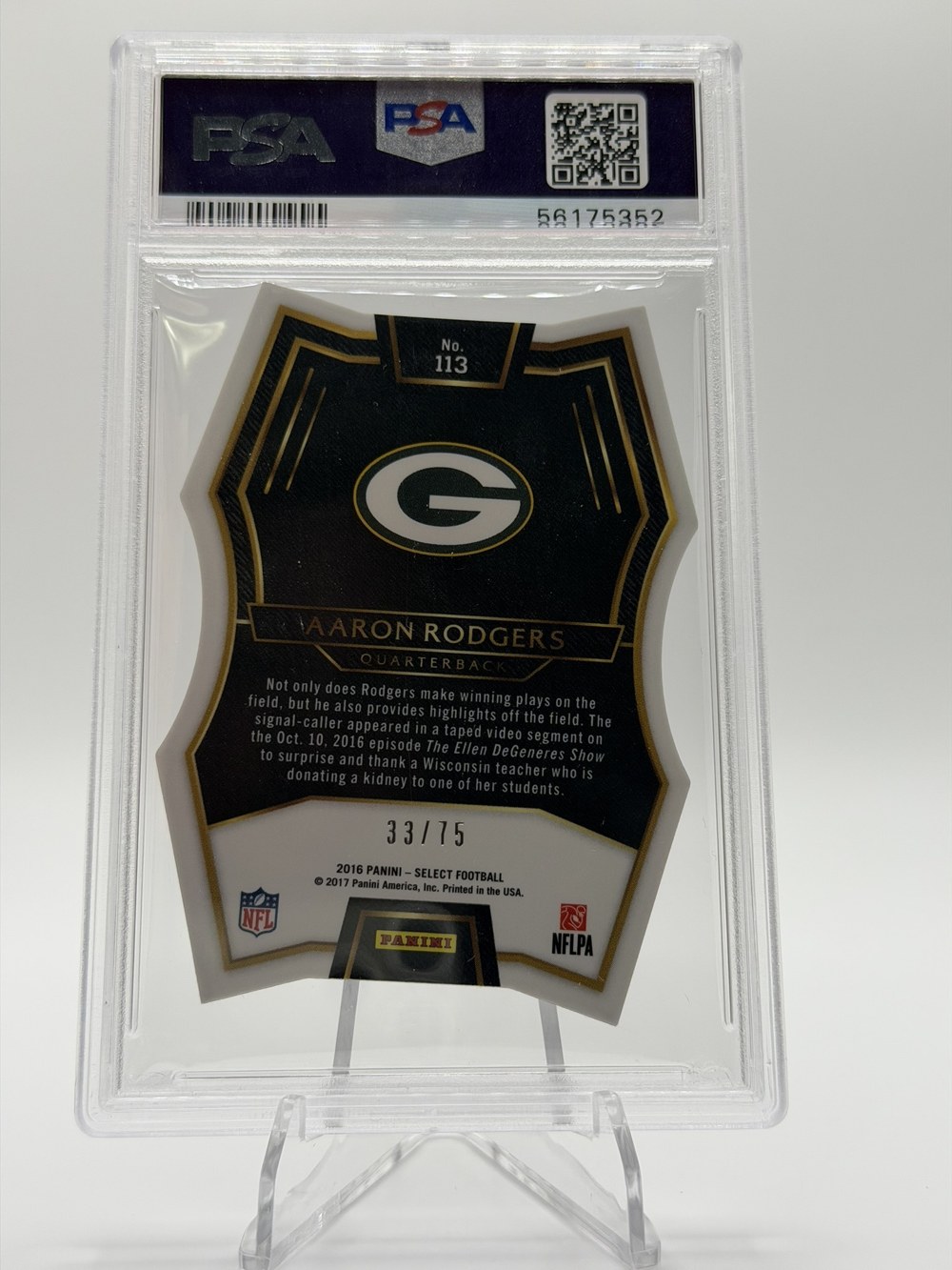 Aaron Rodgers 2016 Panini Select back