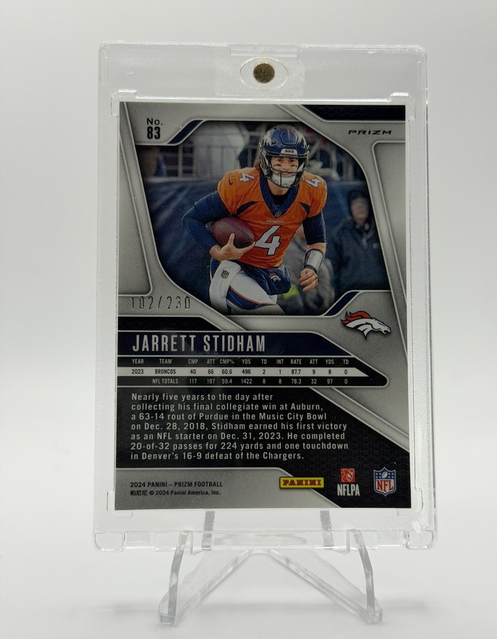 Jarrett Stidham 2024 Panini Prizm back
