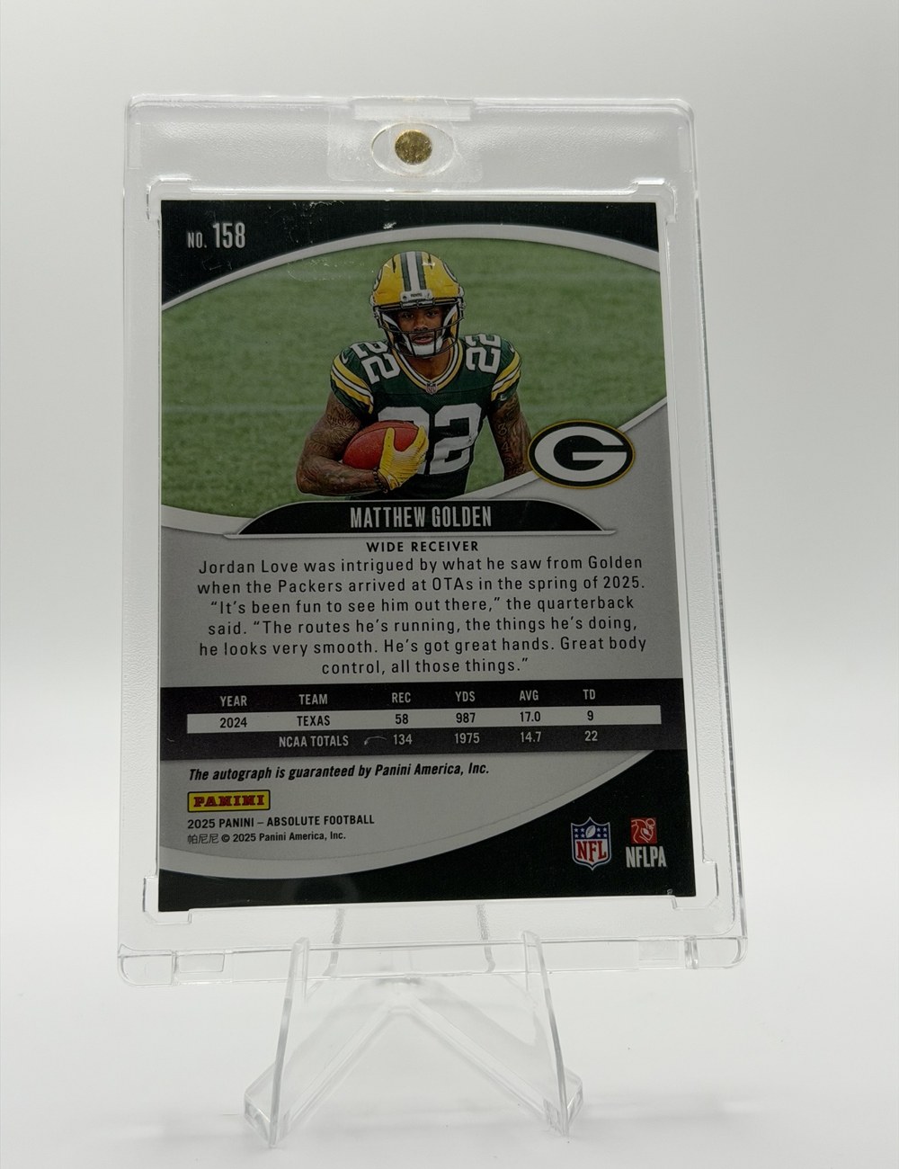 Matthew Golden 2025 Panini Absolute back