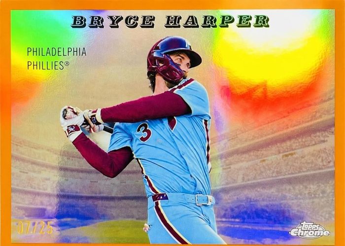 Bryce Harper 2025 Topps Chrome Platinum Anniversary 1955 Topps Rails and Sails Orange Refractor /25