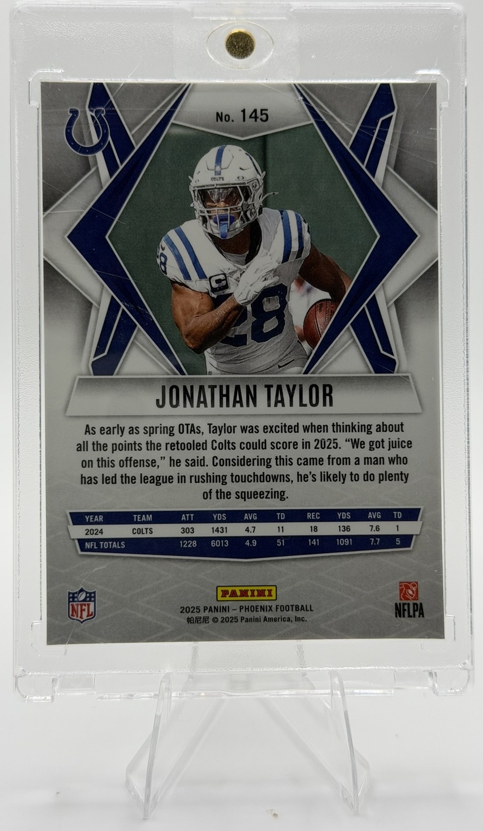 Jonathan Taylor 2025 Panini Phoenix back