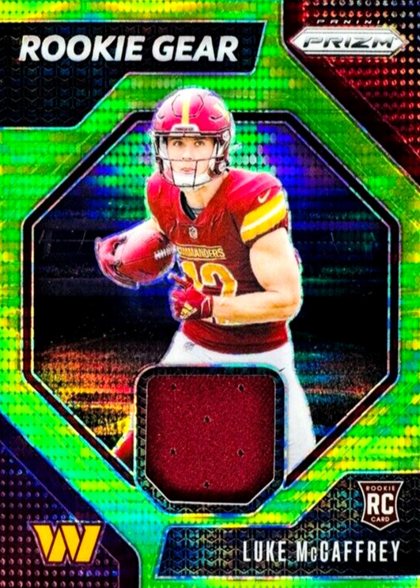 Luke McCaffrey 2024 Panini Prizm Rookie Gear Neon Green Pulsar