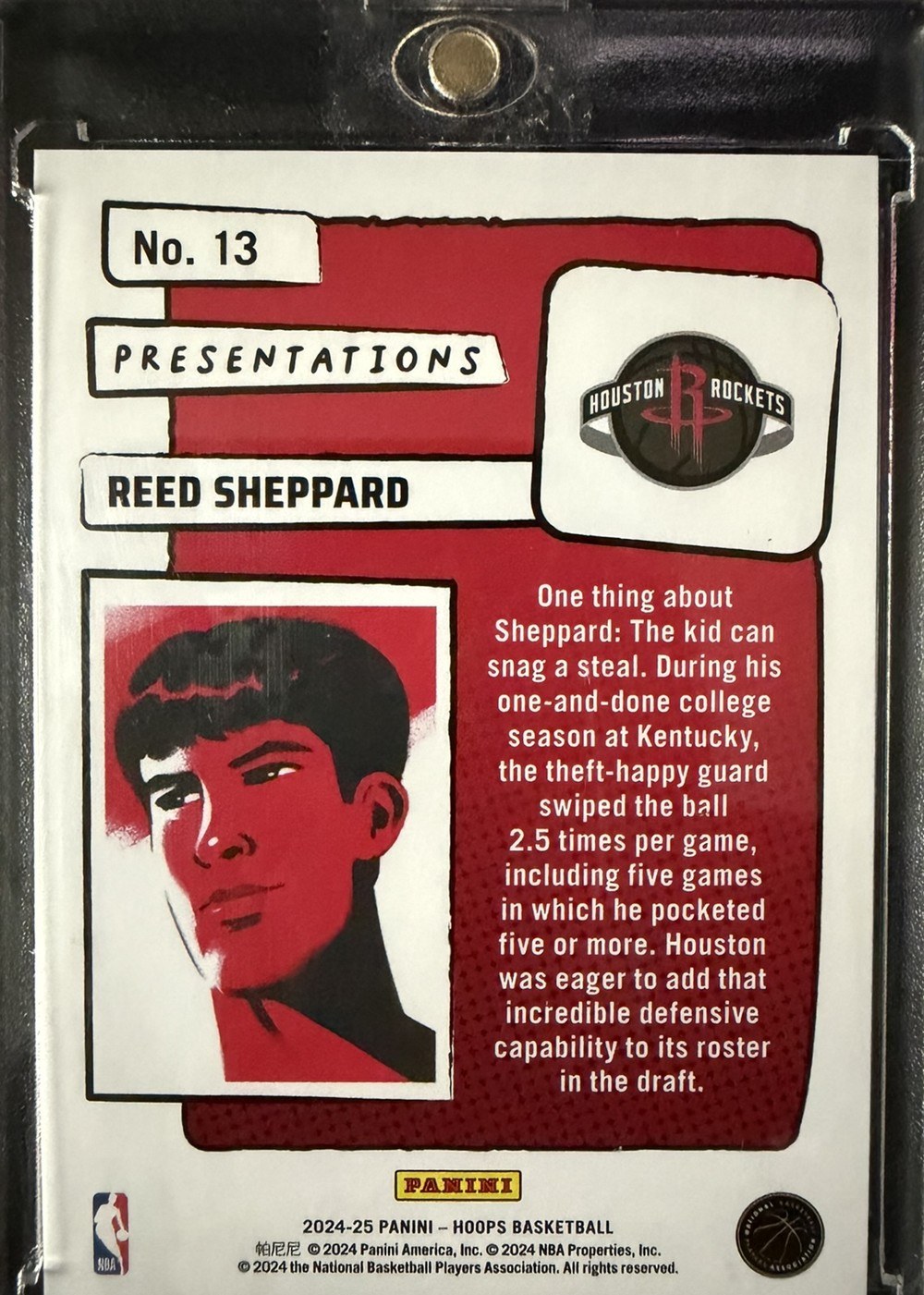 Reed Sheppard 2024 Panini Hoops back