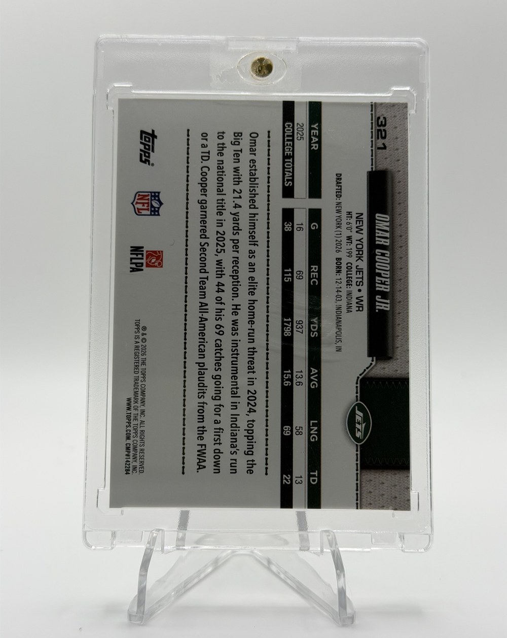 Omar Cooper Jr. 2026 Topps back