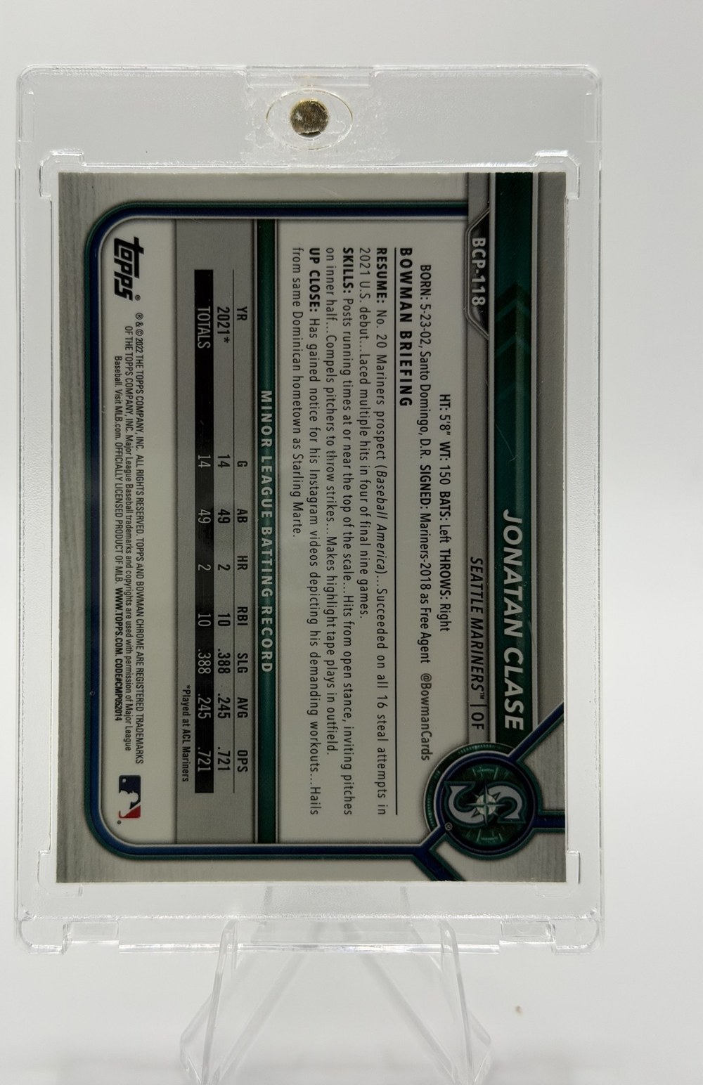 Jonatan Clase 2022 Bowman Chrome back