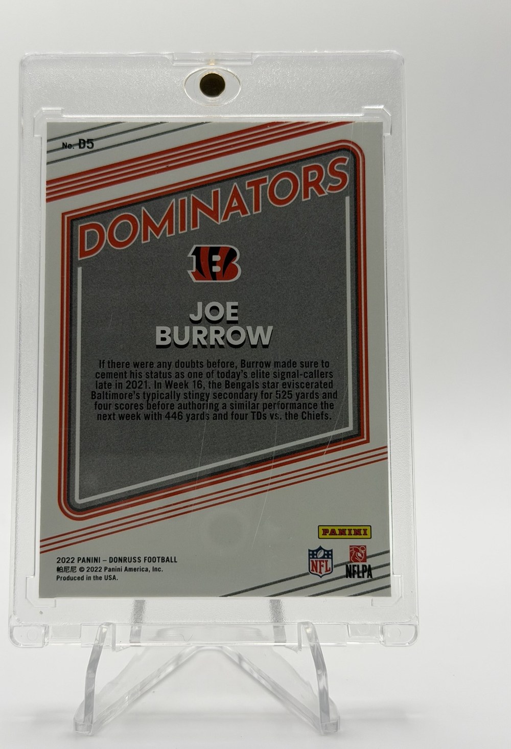 Joe Burrow 2022 Panini Donruss back
