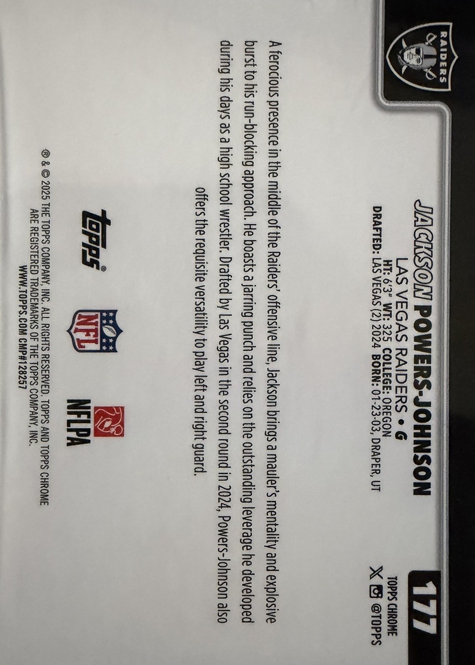 Jackson Powers-Johnson 2025 Topps Chrome back