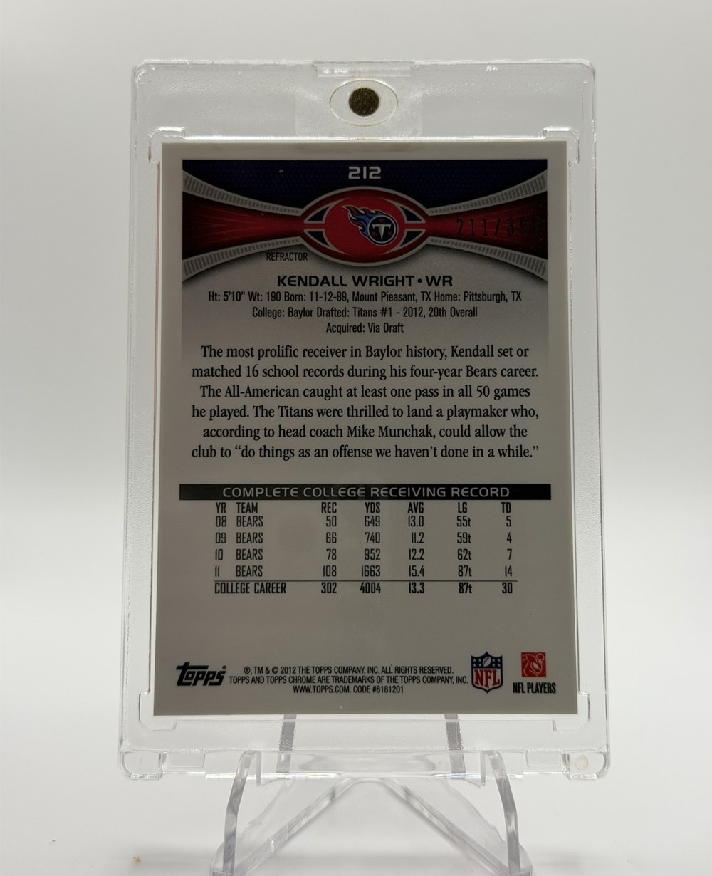 Kendall Wright 2012 Topps Chrome back