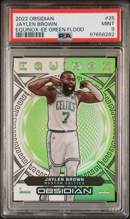 Jaylen Brown 2022 Panini Obsidian Equinox Electric Etch Green Flood /25