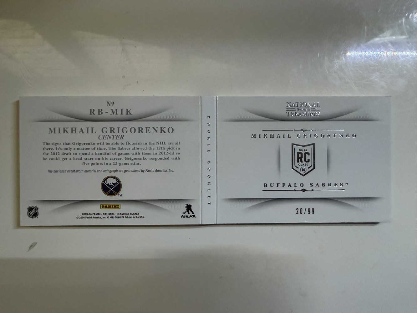Mikhail Grigorenko 2013 Panini National Treasures back