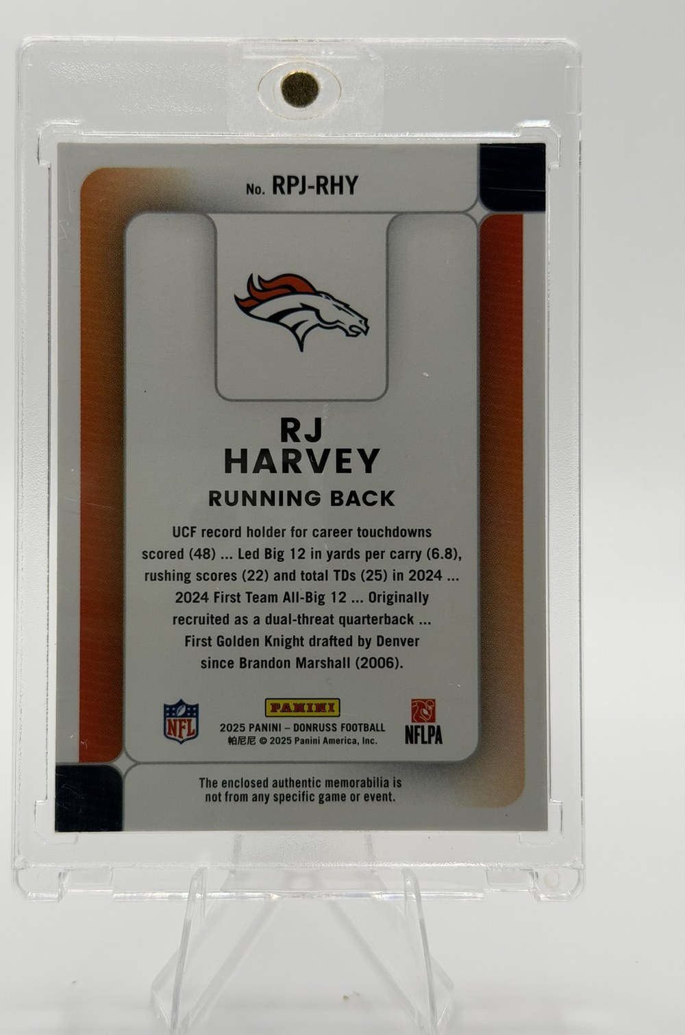 RJ Harvey 2025 Panini Donruss back