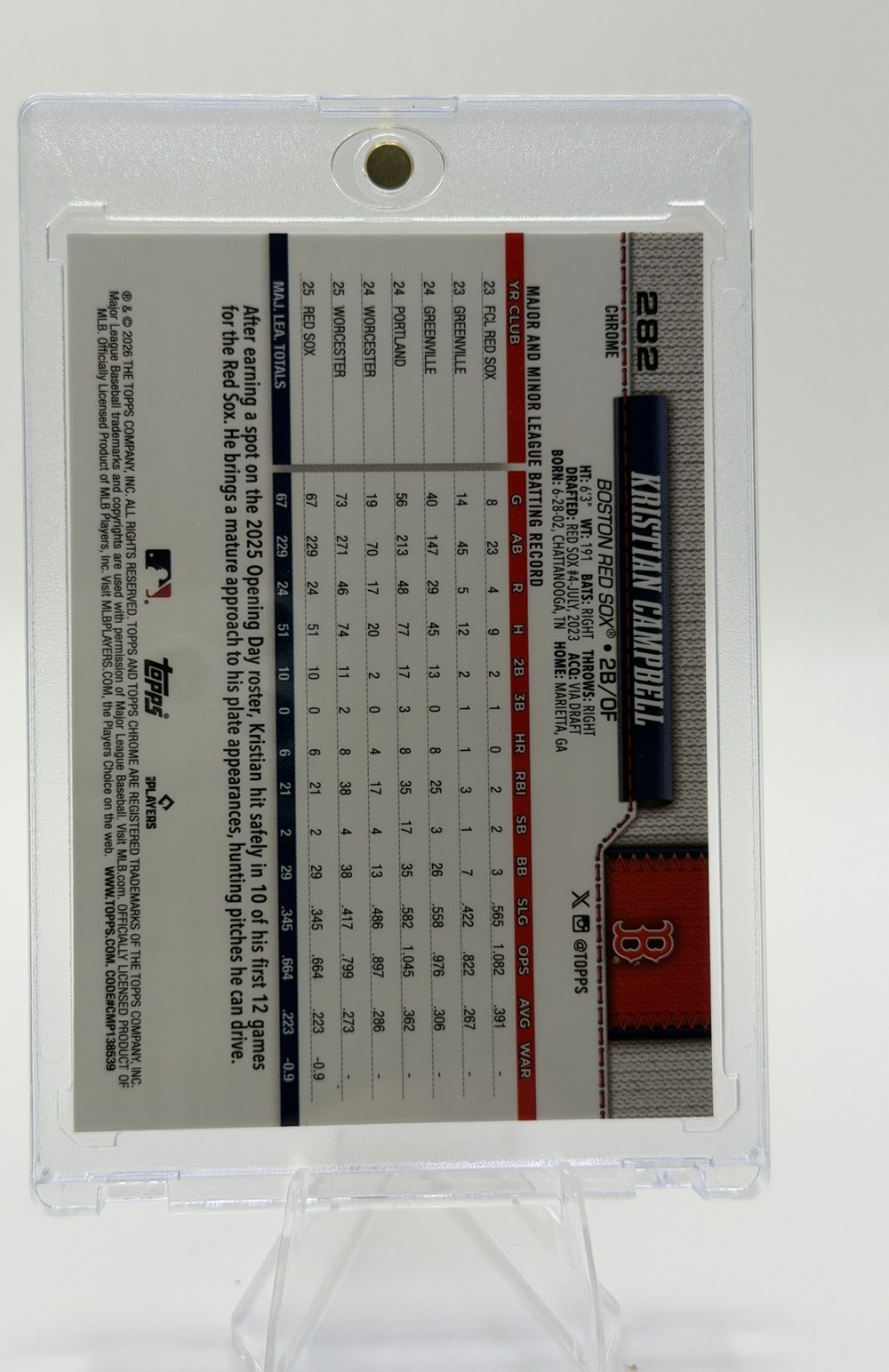 Kristian Campbell 2026 Topps Chrome Logofractor Edition back