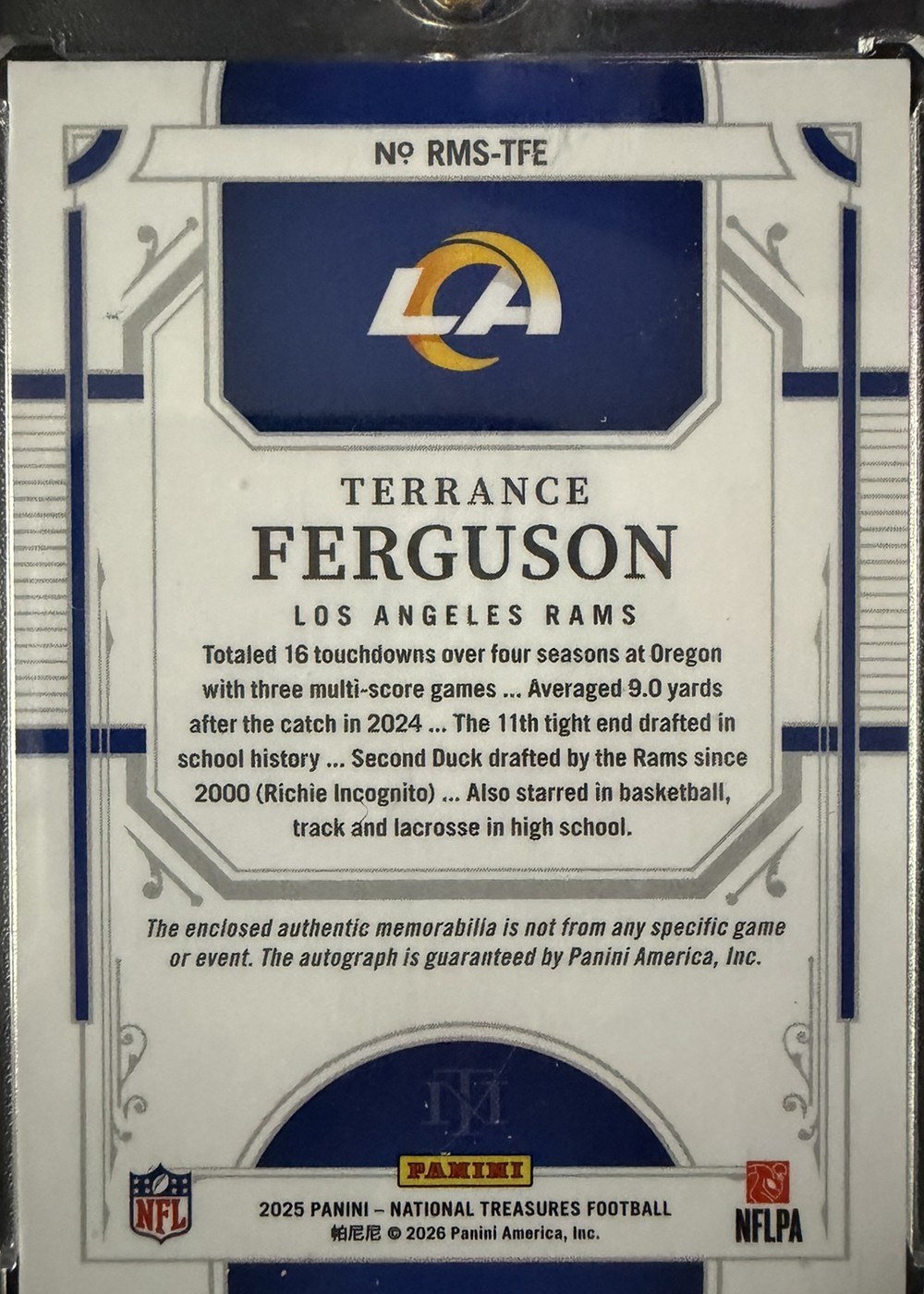 Terrance Ferguson 2025 Panini National Treasures back