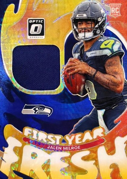 Jalen Milroe 2025 Donruss Optic First Year Fresh Blue Hyper