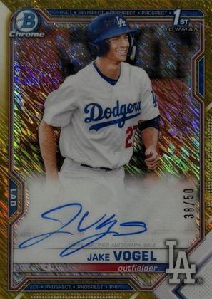 Jake Vogel 2021 Bowman Chrome Prospect Autographs Gold Shimmer Refractor /50