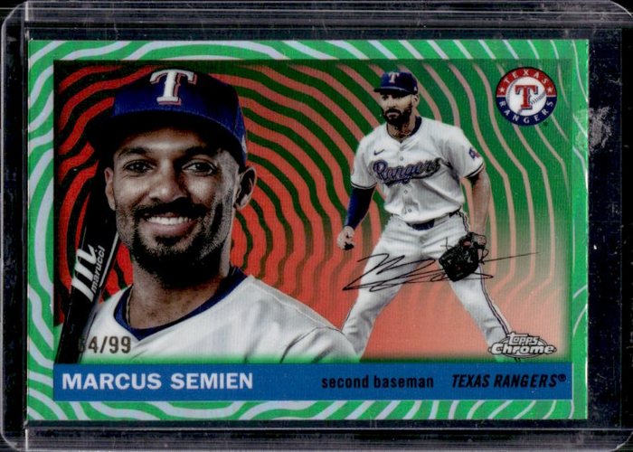 Marcus Semien 2025 Topps Chrome Platinum Green Vibrations Refractor /99