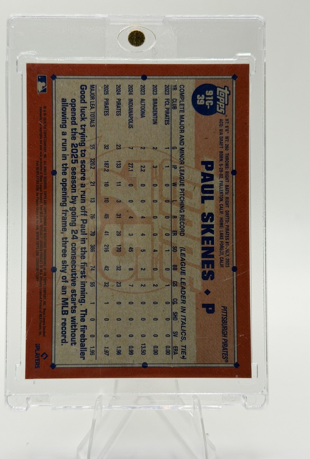 Paul Skenes 2026 Topps back