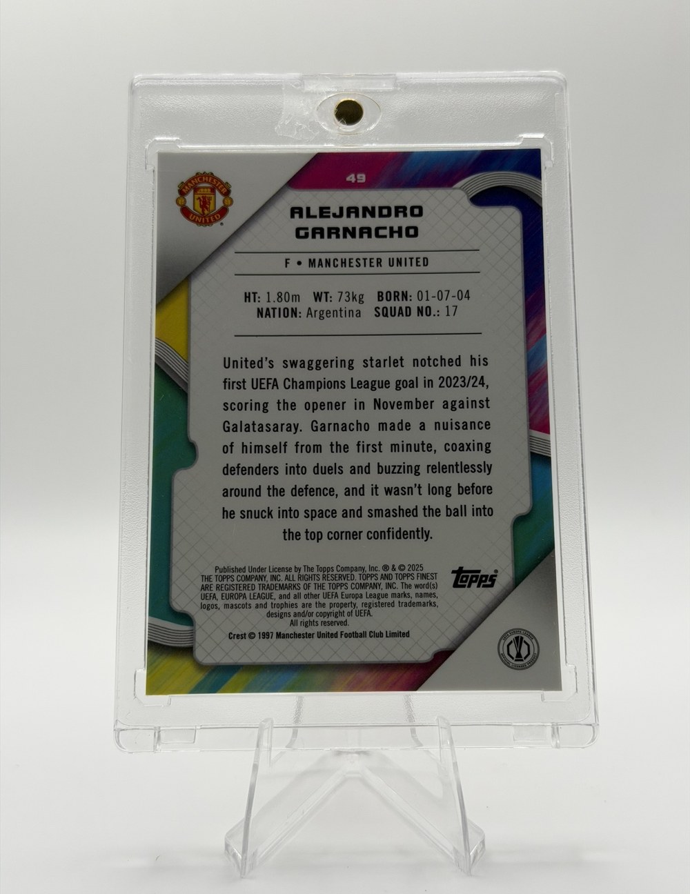 Alejandro Garnacho 2024 Topps Finest UEFA Club Competitions back