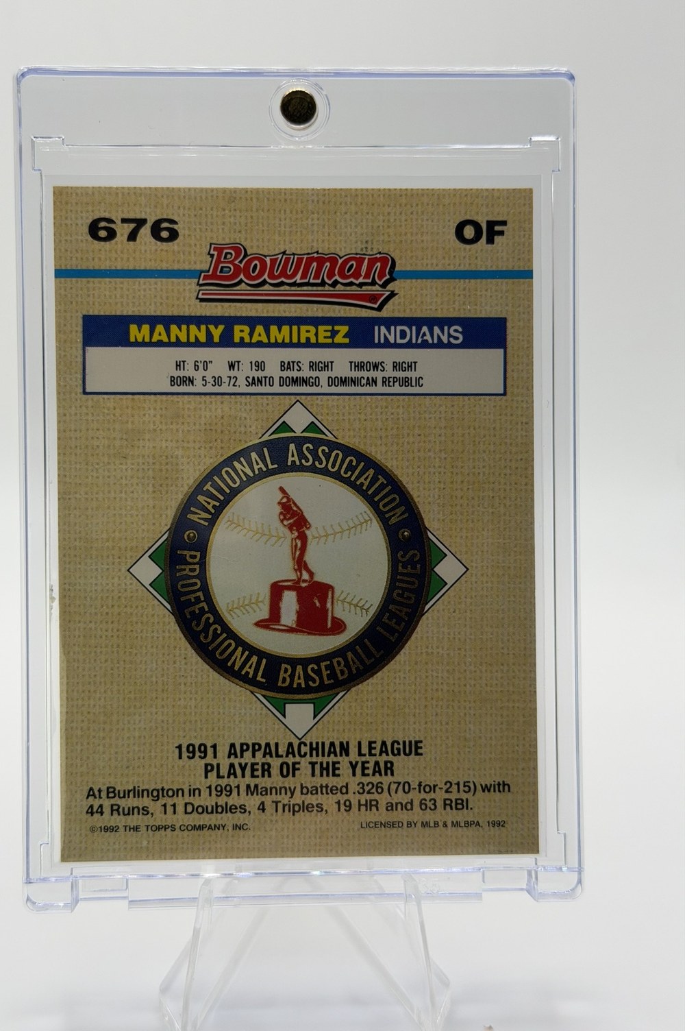 Manny Ramirez 1992 Bowman back