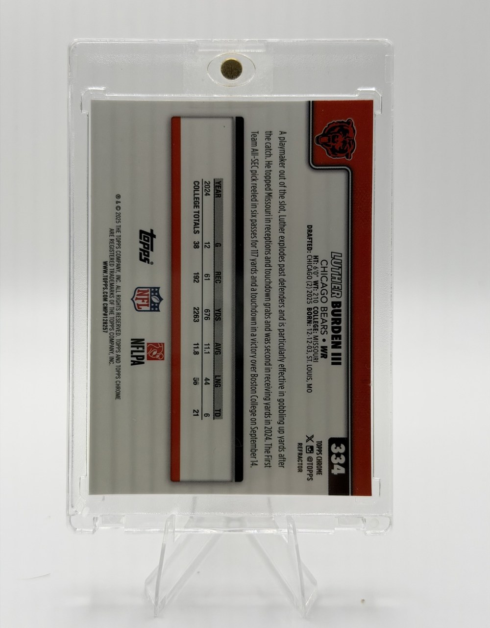 Luther Burden III 2025 Topps Chrome back