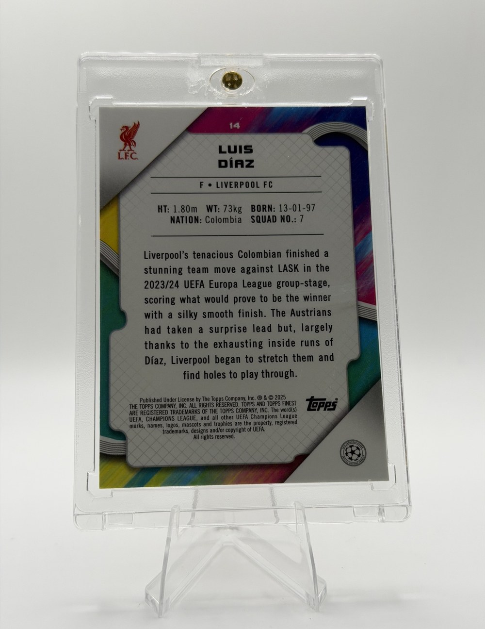 Luis Diaz 2024 Topps Finest UEFA Club Competitions back