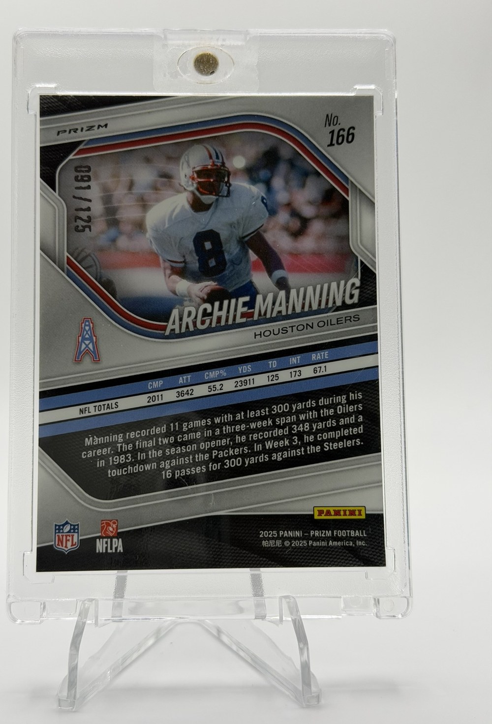 Archie Manning 2025 Panini Prizm back