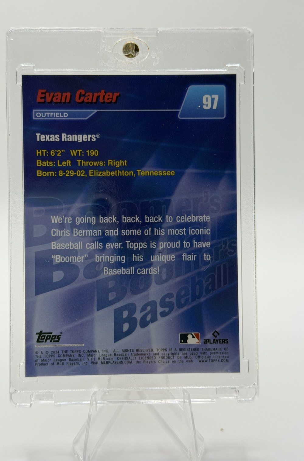 Evan Carter 2024 Topps Boomer's Baseball back