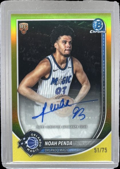 Noah Penda 2025 Bowman Chrome Chrome Autographs Yellow Refractor /75