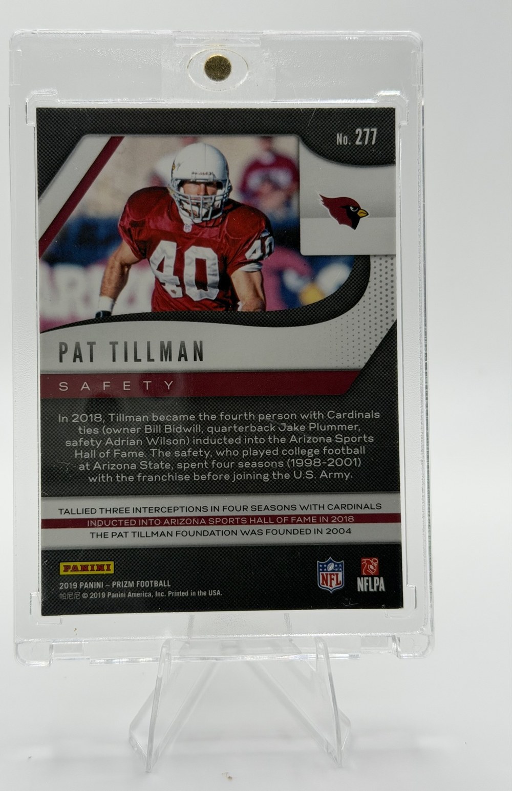 Pat Tillman 2019 Panini Prizm back
