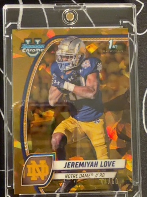 Jeremiyah Love 2024 Bowman Chrome U Sapphire Gold Refractor /50
