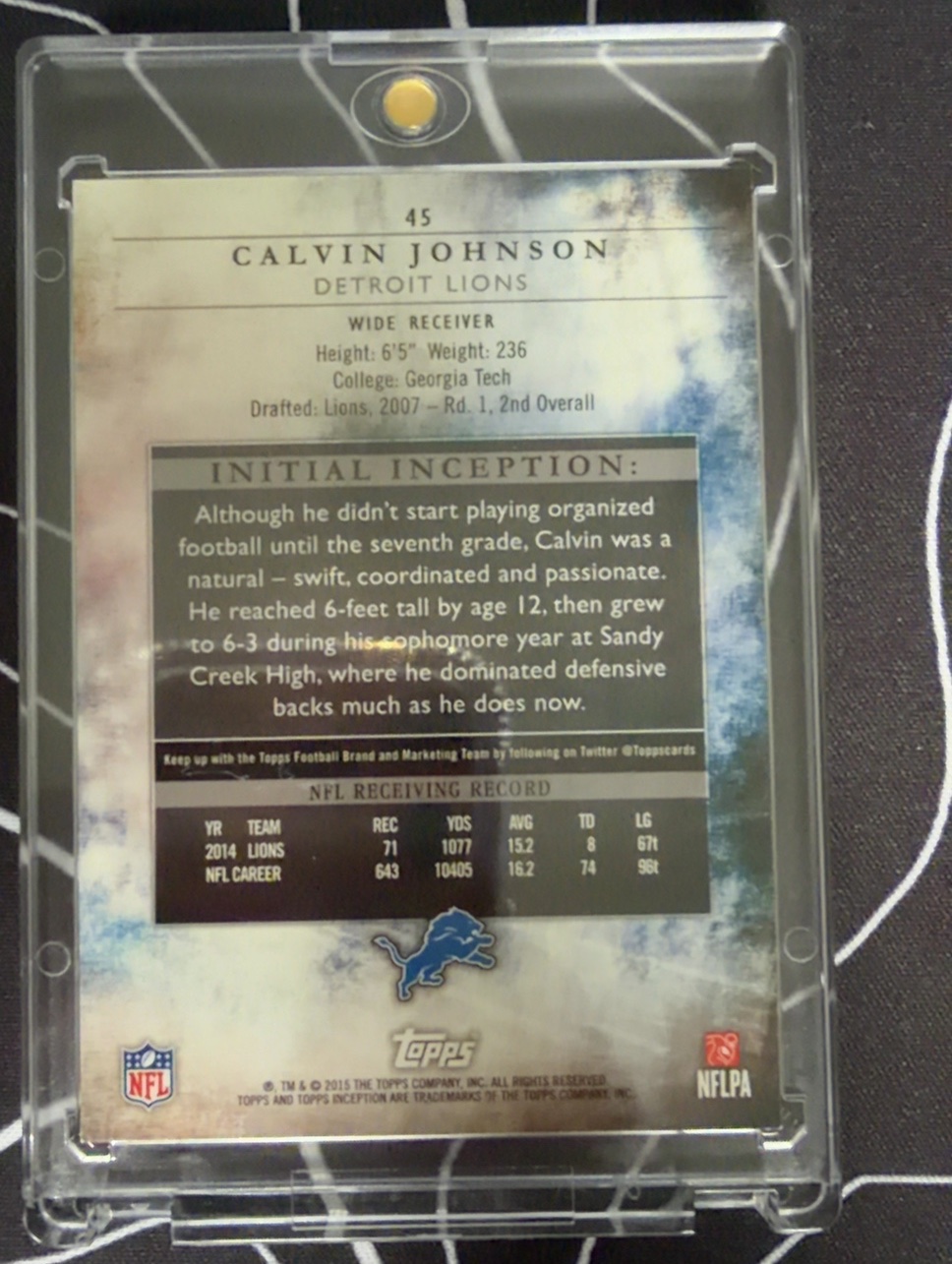 Calvin Johnson 2015 Topps Inception back