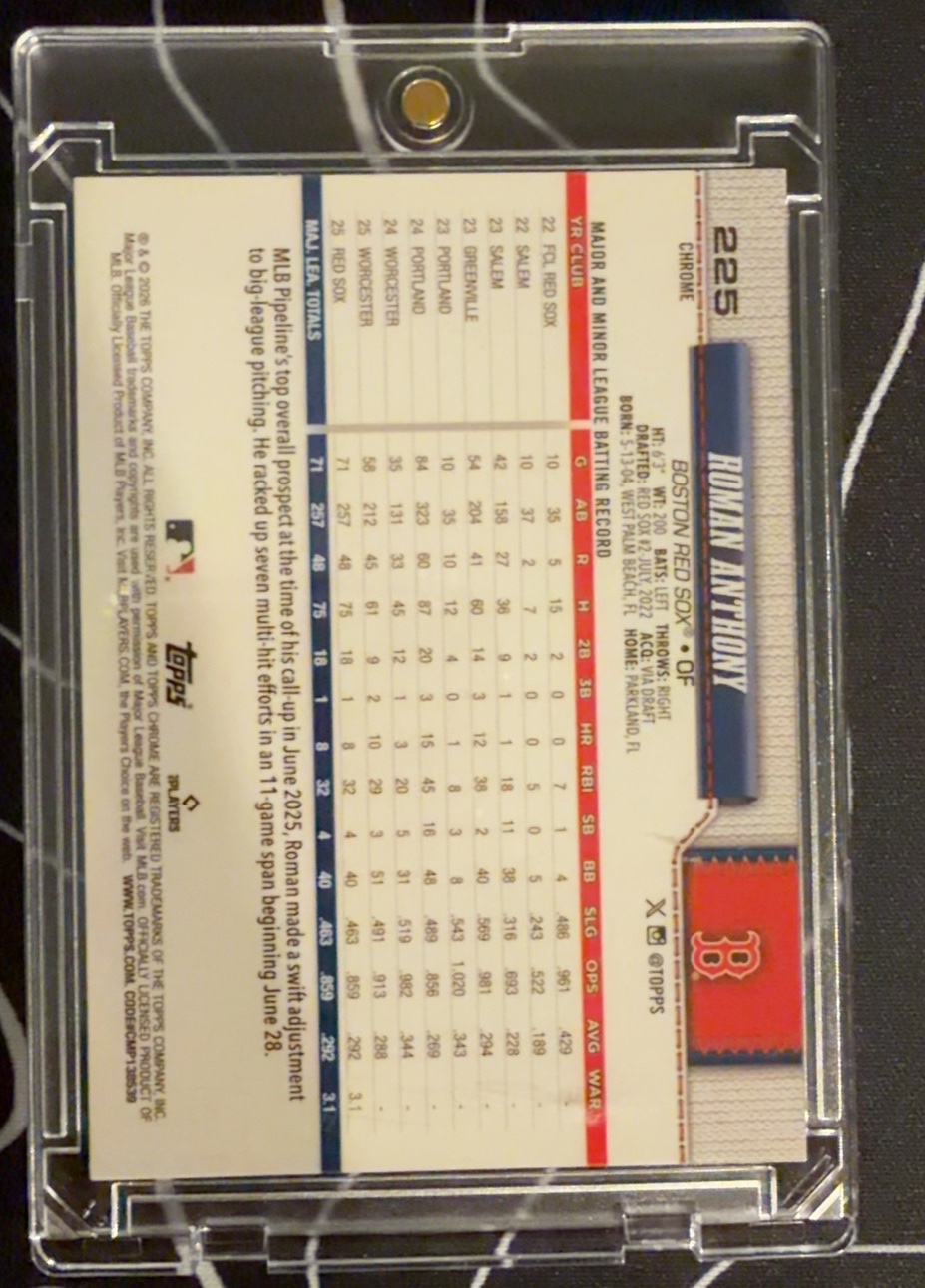 Roman Anthony 2026 Topps Chrome back