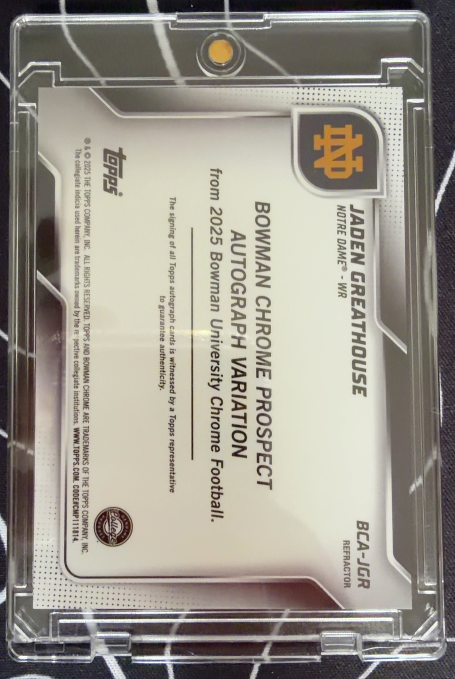 Jaden Greathouse 2025 Bowman Chrome U back