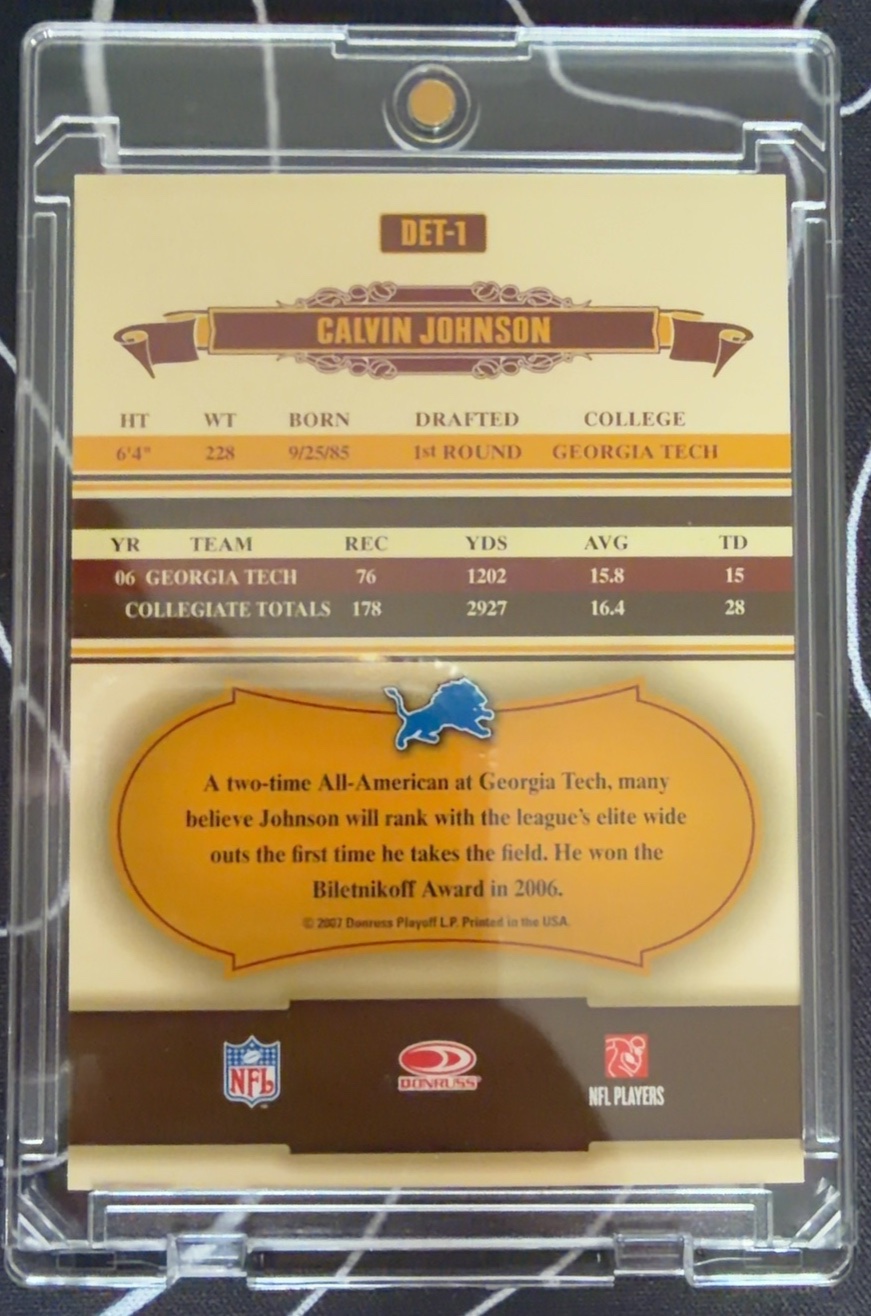 Calvin Johnson 2007 Panini Donruss back