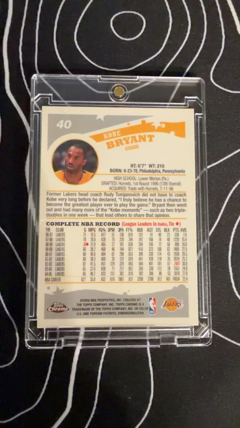 Kobe Bryant 2005 Topps Chrome back
