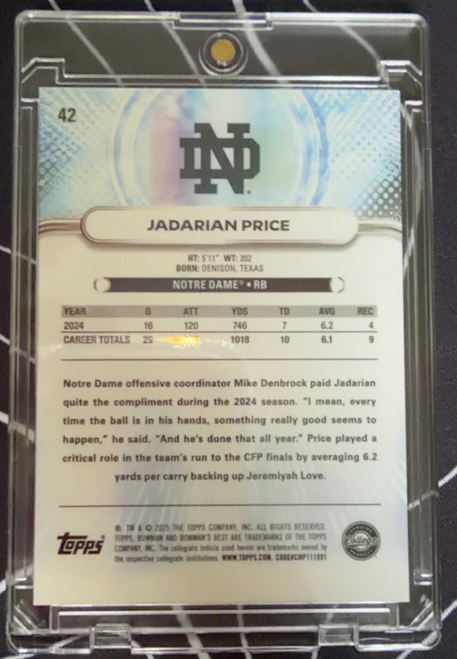 Jadarian Price 2025 Bowman U Best back