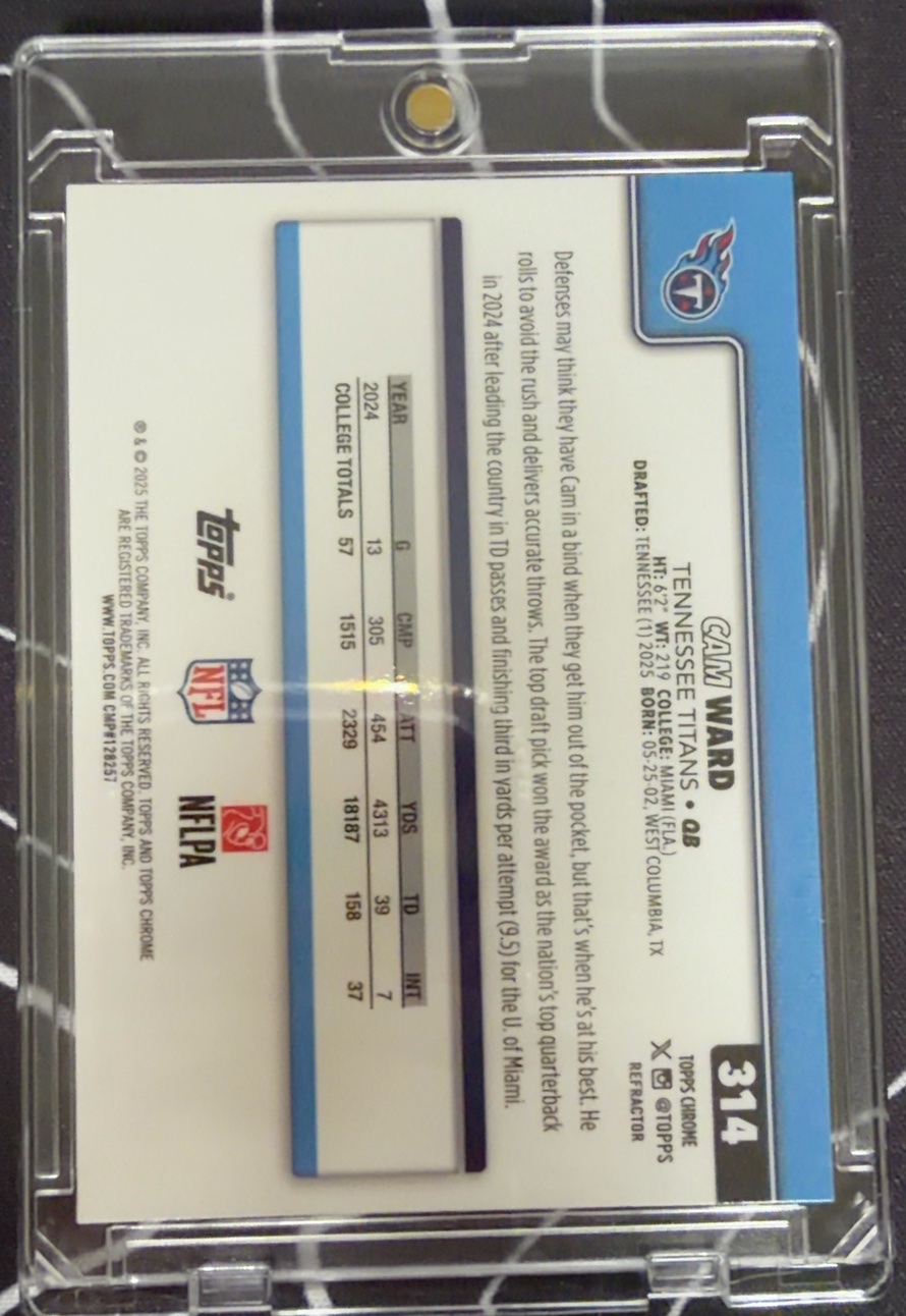 Cam Ward 2025 Topps Chrome back